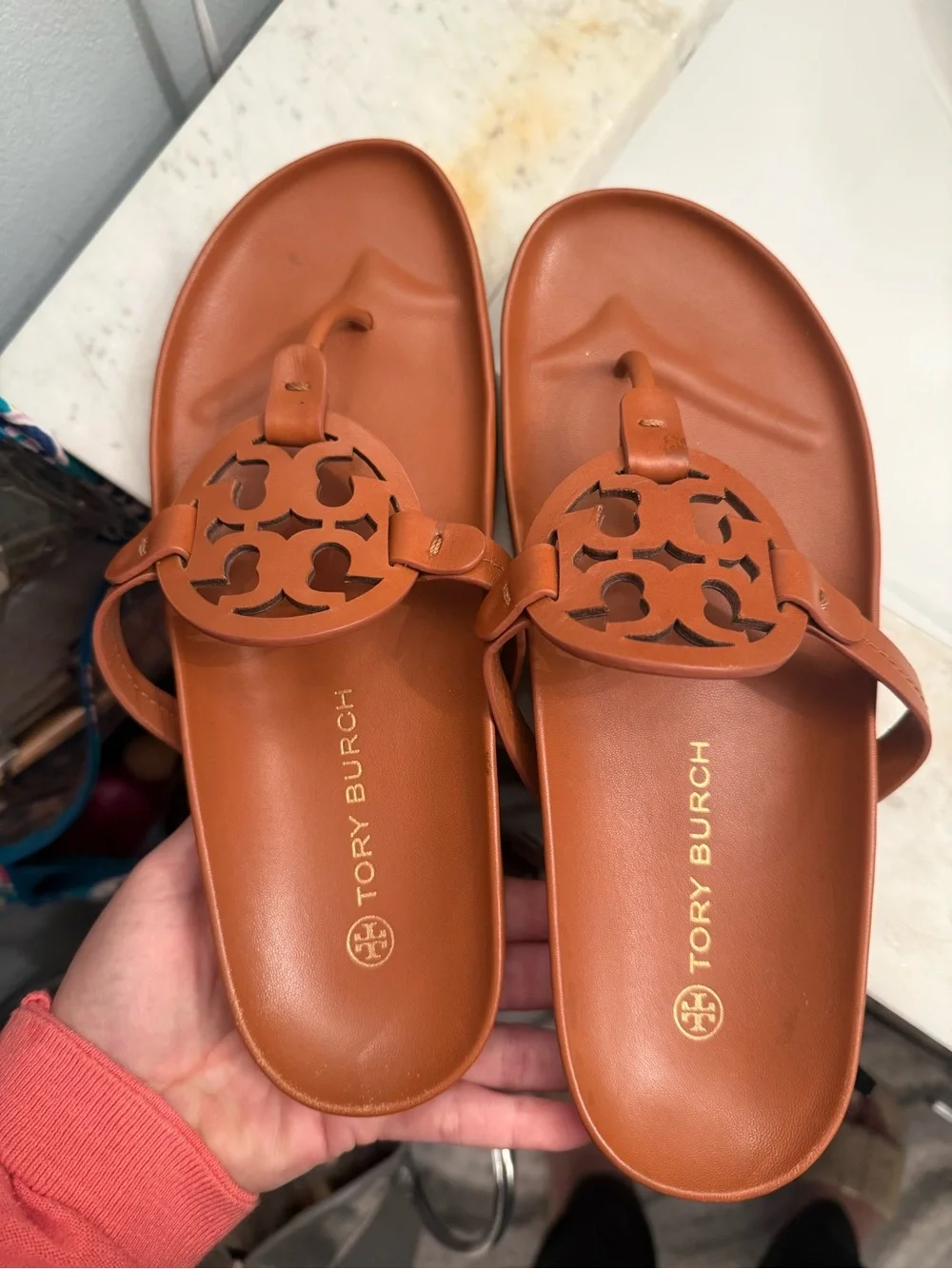 Tory Burch Miller Cloud Leather Sandals Brown